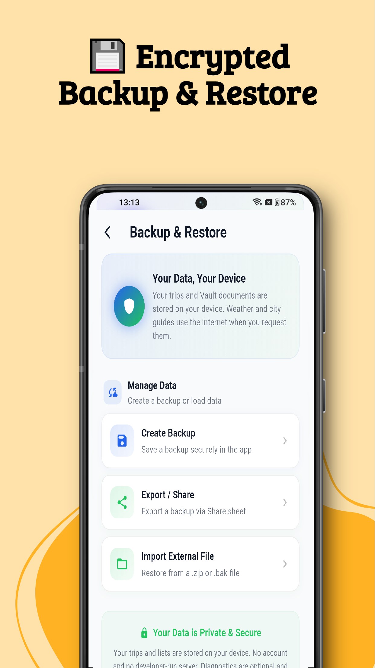 Backup & Restore document export between devices